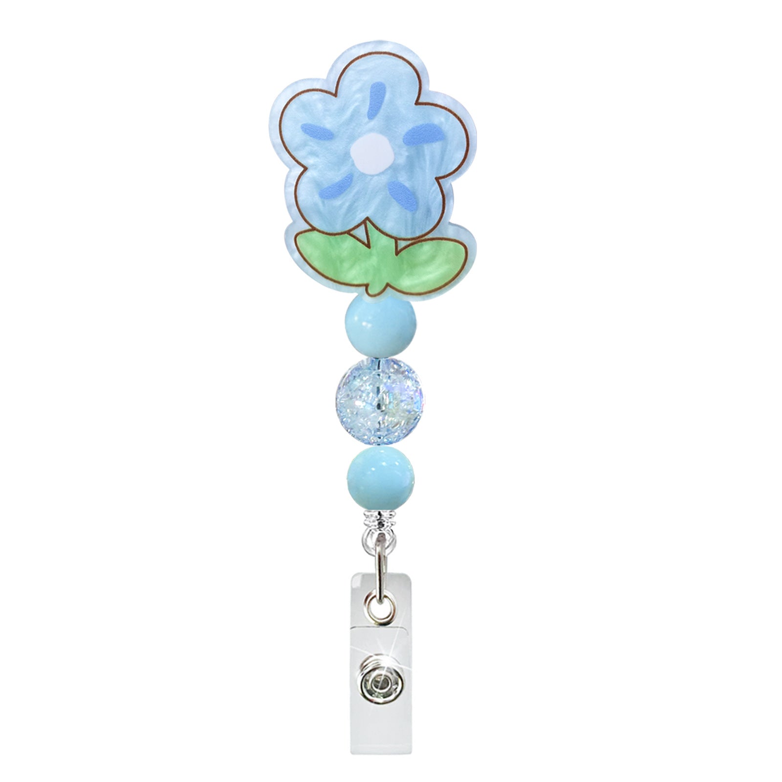 Wholesale Acrylic Flower Beaded Retractable Badge Scroll Keychain
